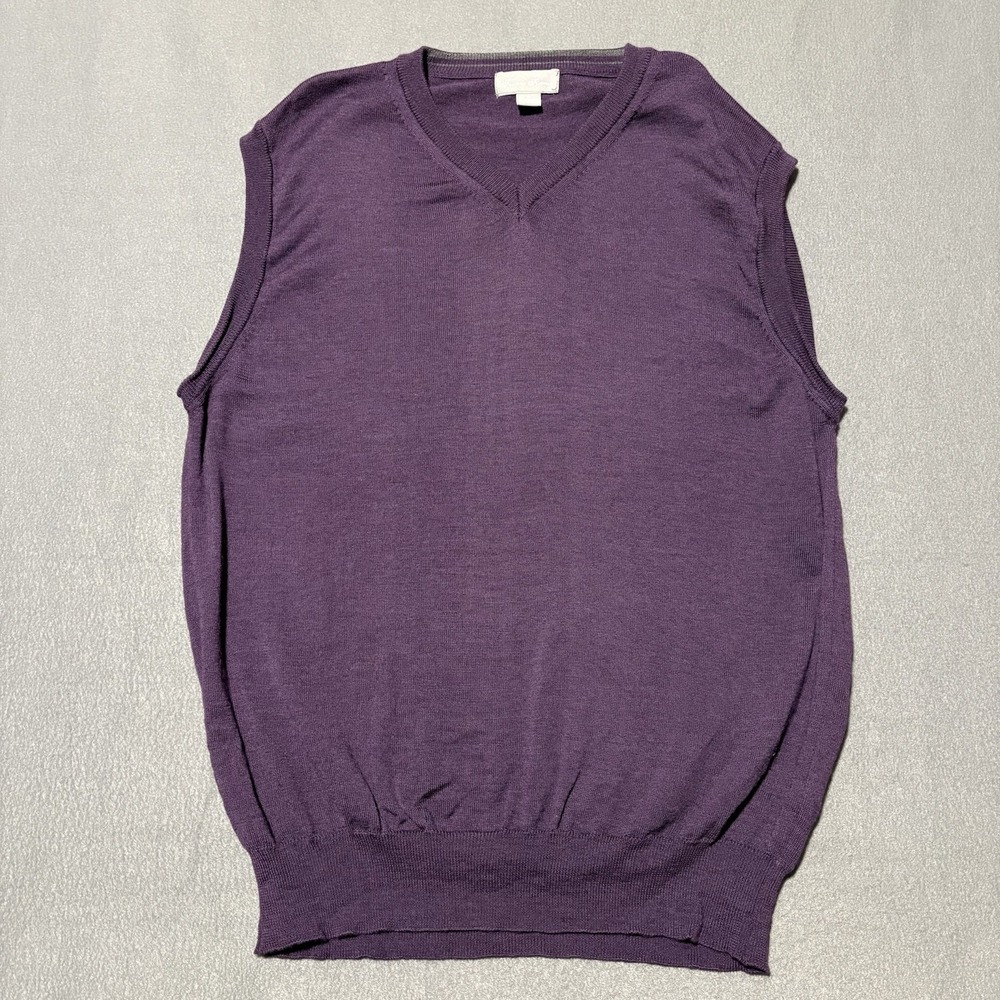 Toscano Firenze Merino Wool Vest Mens XL Purple V-Neck Ribbed Hem Smart Casual